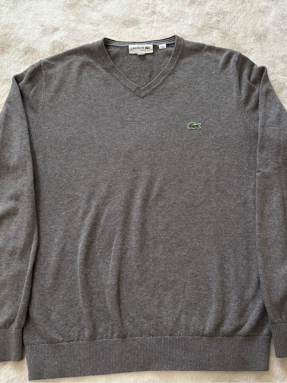 Lacoste Men's Vintage 100% Cotton Gray V-Neck Classic Fit Sweater Size S
